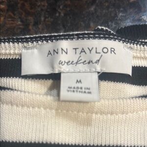 Ann Taylor Weekend Black and Cream Striped Sweater
